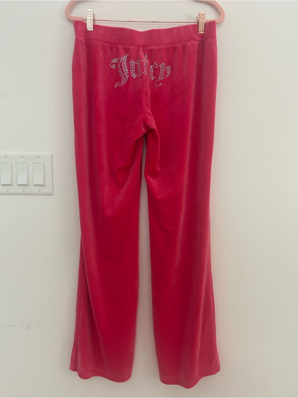 Juicy Couture Pink Velour Rhinestone Flare Pants Y2K Women’s Size M